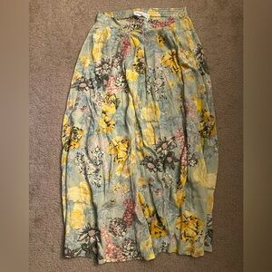 Floral Linen Midi Skirt